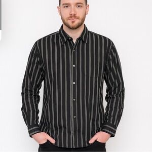 Shuttle Notes NEW Japanese Textile Men's Gray Striped Button Up Shirt Size Large